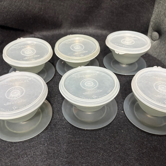 Vintage 6 TUPPERWARE Sheer Grey Dessert Pudding Cups #754 & Lids #733 - Picture 1 of 5